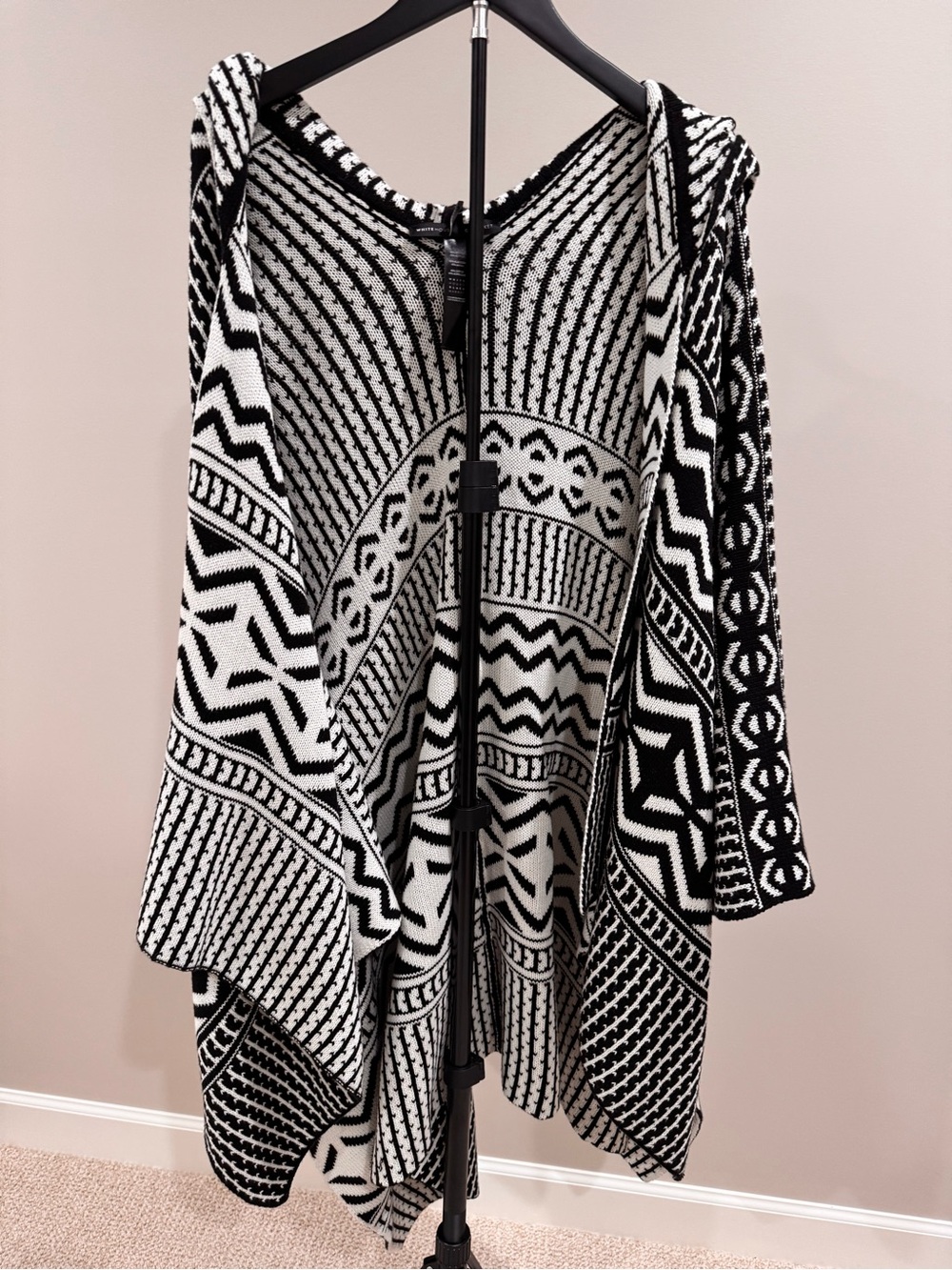 White House Black Market Black and White Patterned Hooded Cape